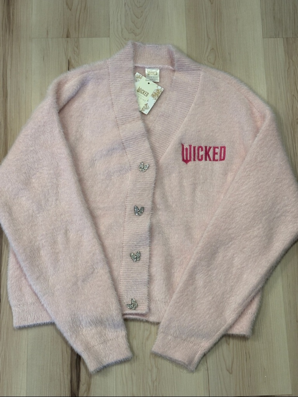 Wicked x Katie Kime Glinda Cardigan Sweater with Rhinestone Butterfly Closures
